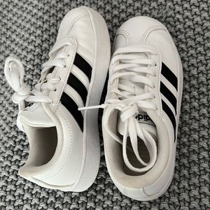 Adidas white shoes with black stripes size 10.5 (US) for boys